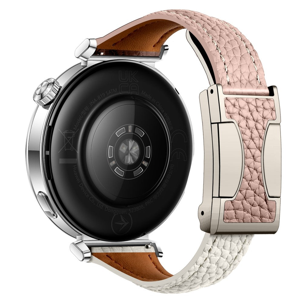 20mm Genuine Cow Leather Strap Samsung Galaxy Watch7 44mm / 40mm / Huawei Watch GT 3 42mm Litchi Texture Magnetic Watch Band - Pink+Beige#serie_1