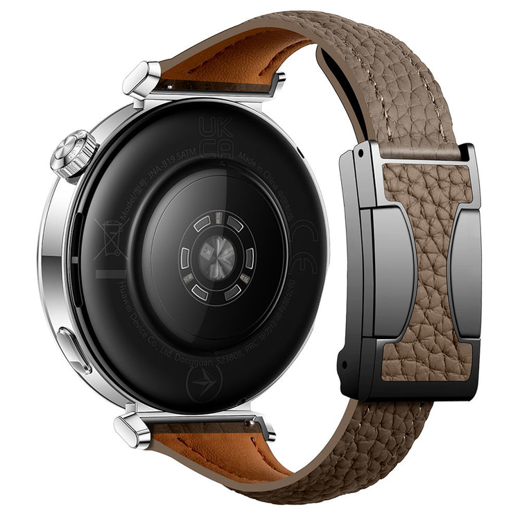 22mm Genuine Cow Leather Strap Huawei Watch GT 5 Pro 46mm / GT 5 46mm / GT 4 46mm Litchi Texture Magnetic Buckle Watch Band - Tan#serie_2