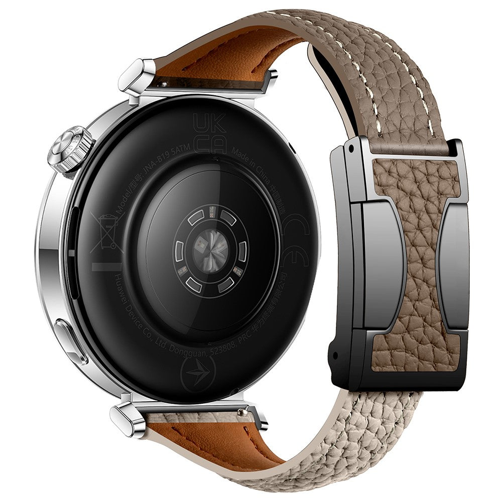 22mm Genuine Cow Leather Strap Huawei Watch GT 5 Pro 46mm / GT 5 46mm / GT 4 46mm Litchi Texture Magnetic Buckle Watch Band - Tan+Light Grey#serie_3
