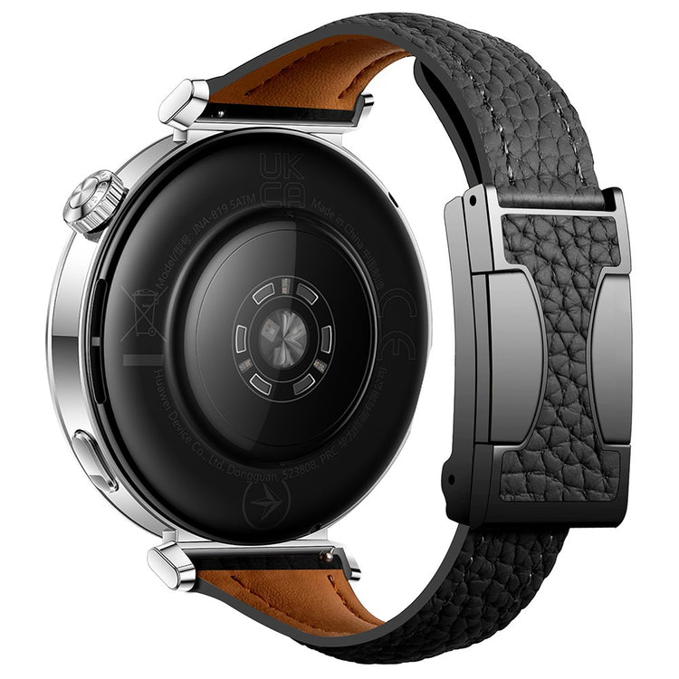 22mm Genuine Cow Leather Strap Huawei Watch GT 5 Pro 46mm / GT 5 46mm / GT 4 46mm Litchi Texture Magnetic Buckle Watch Band - Black#serie_4