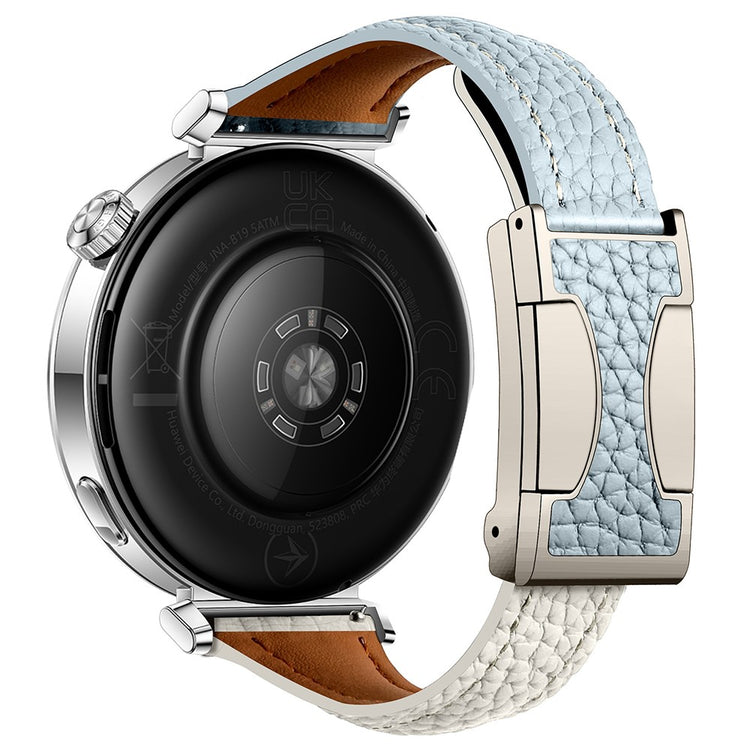 22mm Genuine Cow Leather Strap Huawei Watch GT 5 Pro 46mm / GT 5 46mm / GT 4 46mm Litchi Texture Magnetic Buckle Watch Band - Blue+Beige#serie_6