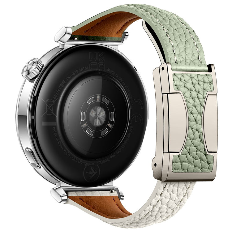 22mm Genuine Cow Leather Strap Huawei Watch GT 5 Pro 46mm / GT 5 46mm / GT 4 46mm Litchi Texture Magnetic Buckle Watch Band - Green+Beige#serie_7