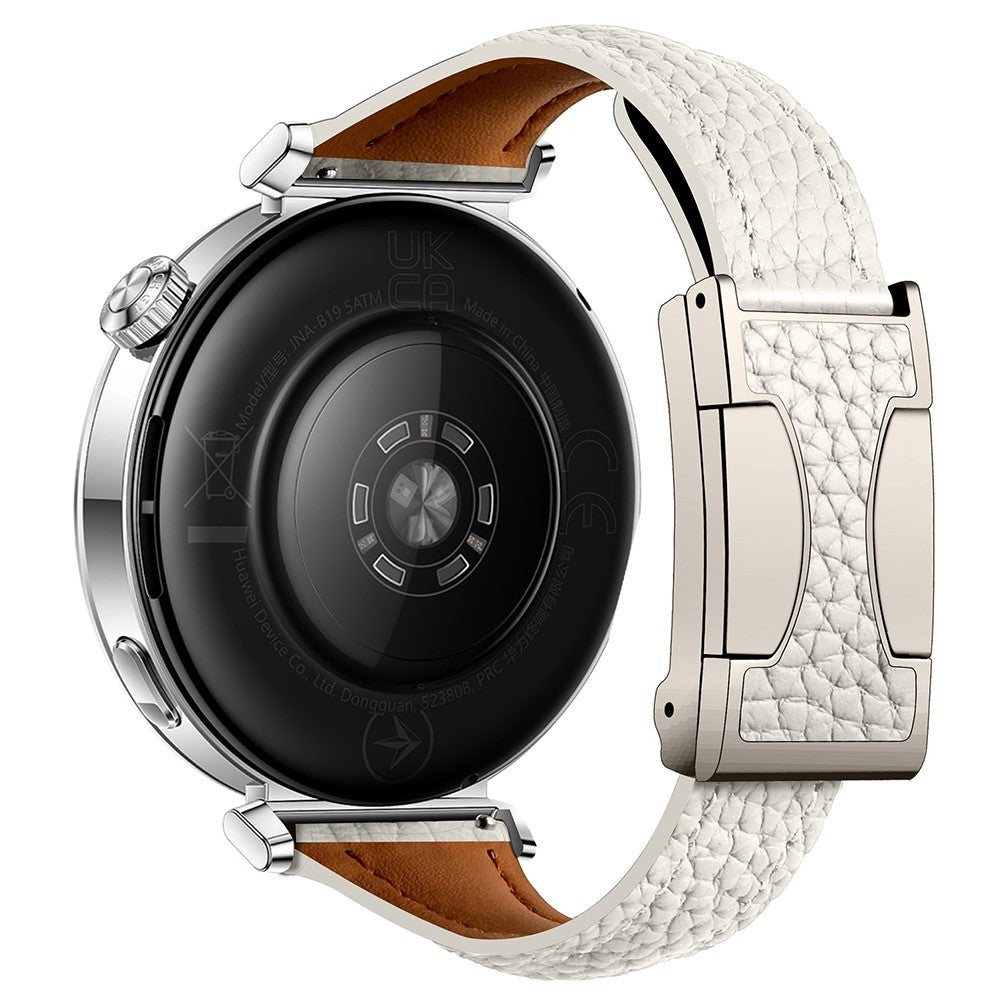 22mm Genuine Cow Leather Strap Huawei Watch GT 5 Pro 46mm / GT 5 46mm / GT 4 46mm Litchi Texture Magnetic Buckle Watch Band - Beige#serie_8