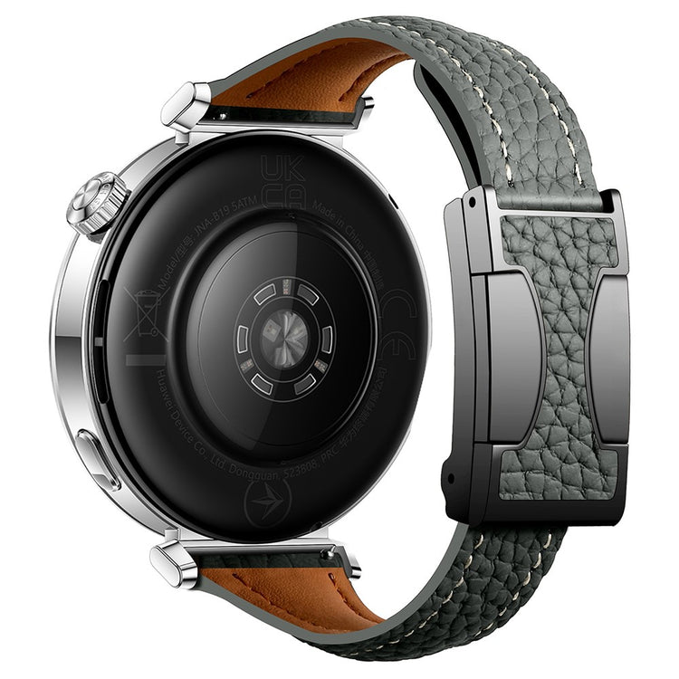 22mm Genuine Cow Leather Strap Huawei Watch GT 5 Pro 46mm / GT 5 46mm / GT 4 46mm Litchi Texture Magnetic Buckle Watch Band - Blackish Green#serie_9