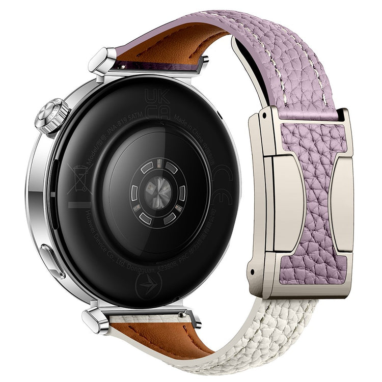 22mm Genuine Cow Leather Strap Huawei Watch GT 5 Pro 46mm / GT 5 46mm / GT 4 46mm Litchi Texture Magnetic Buckle Watch Band - Purple+Beige#serie_10