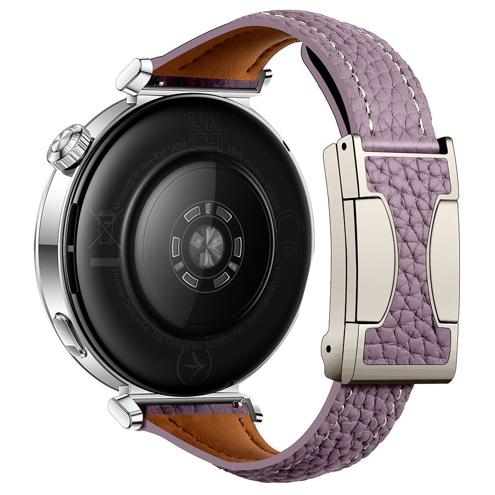 22mm Genuine Cow Leather Strap Huawei Watch GT 5 Pro 46mm / GT 5 46mm / GT 4 46mm Litchi Texture Magnetic Buckle Watch Band - Purple#serie_11