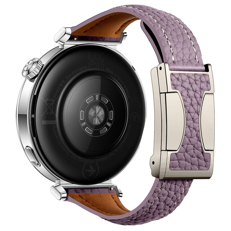 22mm Genuine Cow Leather Strap Huawei Watch GT 5 Pro 46mm / GT 5 46mm / GT 4 46mm Litchi Texture Magnetic Buckle Watch Band - Purple#serie_11