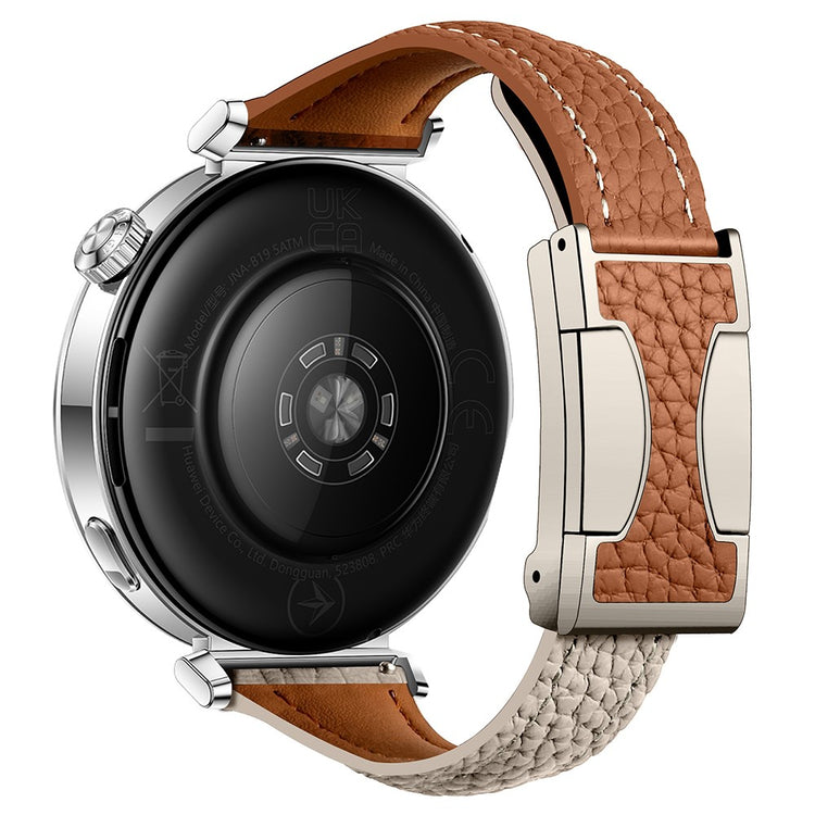 22mm Genuine Cow Leather Strap Huawei Watch GT 5 Pro 46mm / GT 5 46mm / GT 4 46mm Litchi Texture Magnetic Buckle Watch Band - Brown+Light Grey#serie_12