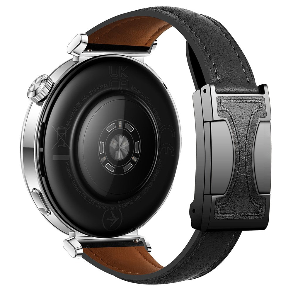 20mm Genuine Cow Leather Strap Samsung Galaxy Watch7 44mm / 40mm / Huawei Watch GT 3 42mm Flat Texture Magnetic Watch Band - Black#serie_1