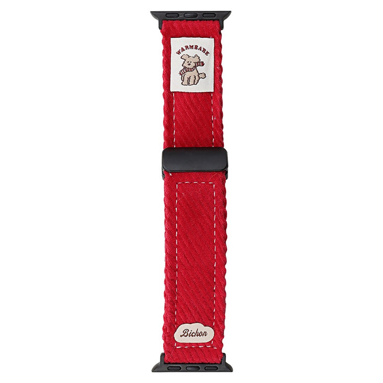 Corduroy Watch Band Apple Watch Series 10 42mm Magnetic Clasp Wrist Strap - Red#serie_1
