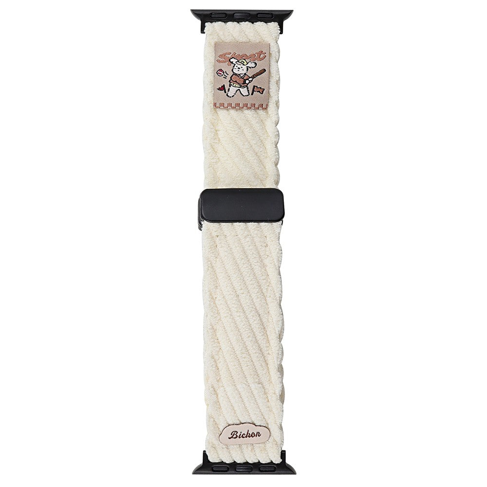 Corduroy Watch Band Apple Watch Series 10 42mm Magnetic Clasp Wrist Strap - White#serie_3