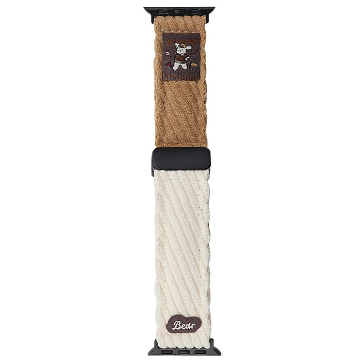 Corduroy Watch Band Apple Watch Series 10 42mm Magnetic Clasp Wrist Strap - Light Brown + White#serie_5
