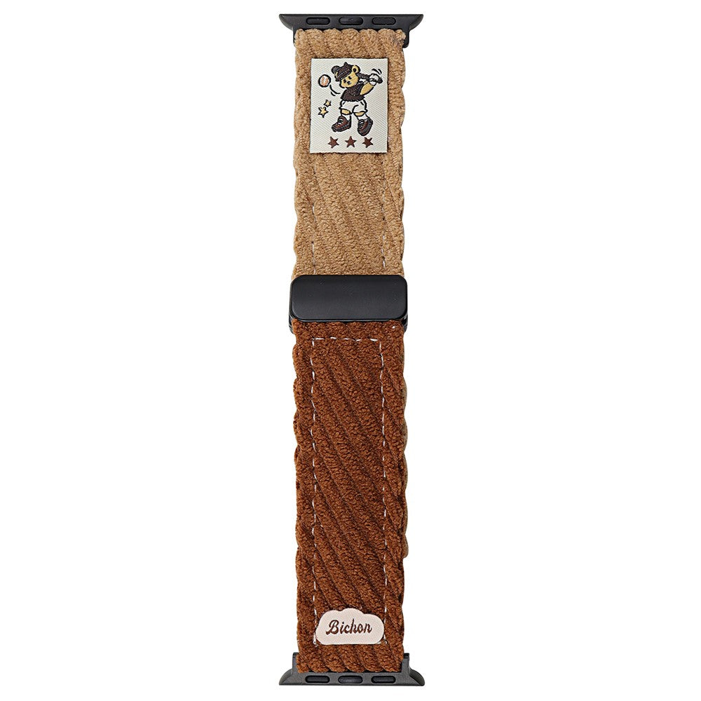 Corduroy Watch Band Apple Watch Series 10 42mm Magnetic Clasp Wrist Strap - Dark Brown + Light Brown#serie_6
