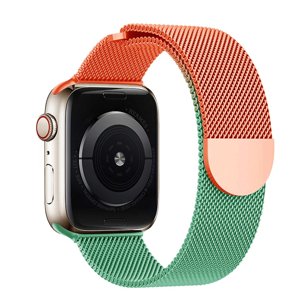 KALEBOL Milanese Magnetic Band Apple Watch Series 10 42mm Stainless Steel Gradient Strap - Orange + Green#serie_1