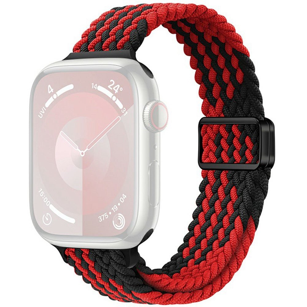 KALEBOL Braided Watch Band Apple Watch Series 10 42mm Elastic Nylon Strap - Black Red#serie_2