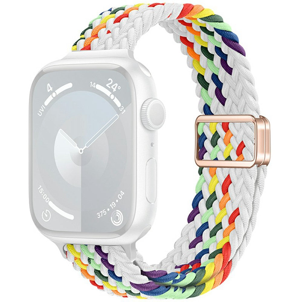 KALEBOL Braided Watch Band Apple Watch Series 10 42mm Elastic Nylon Strap - White Rainbow#serie_4