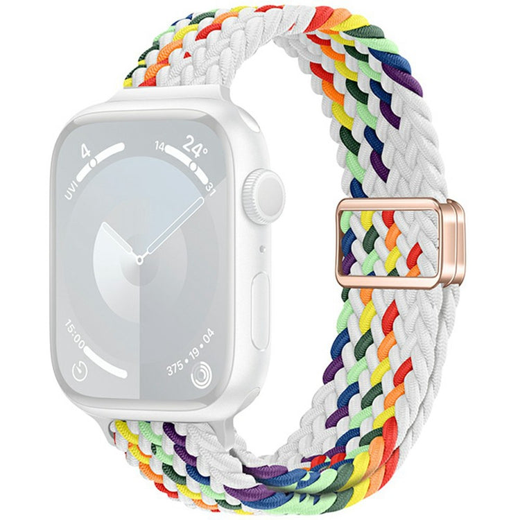 KALEBOL Braided Watch Band Apple Watch Series 10 42mm Elastic Nylon Strap - White Rainbow#serie_4