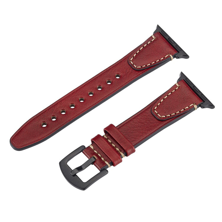 Watch Band Apple Watch Series 10 42mm U-Shaped Design Genuine Cow Leather Strap - Red#serie_2