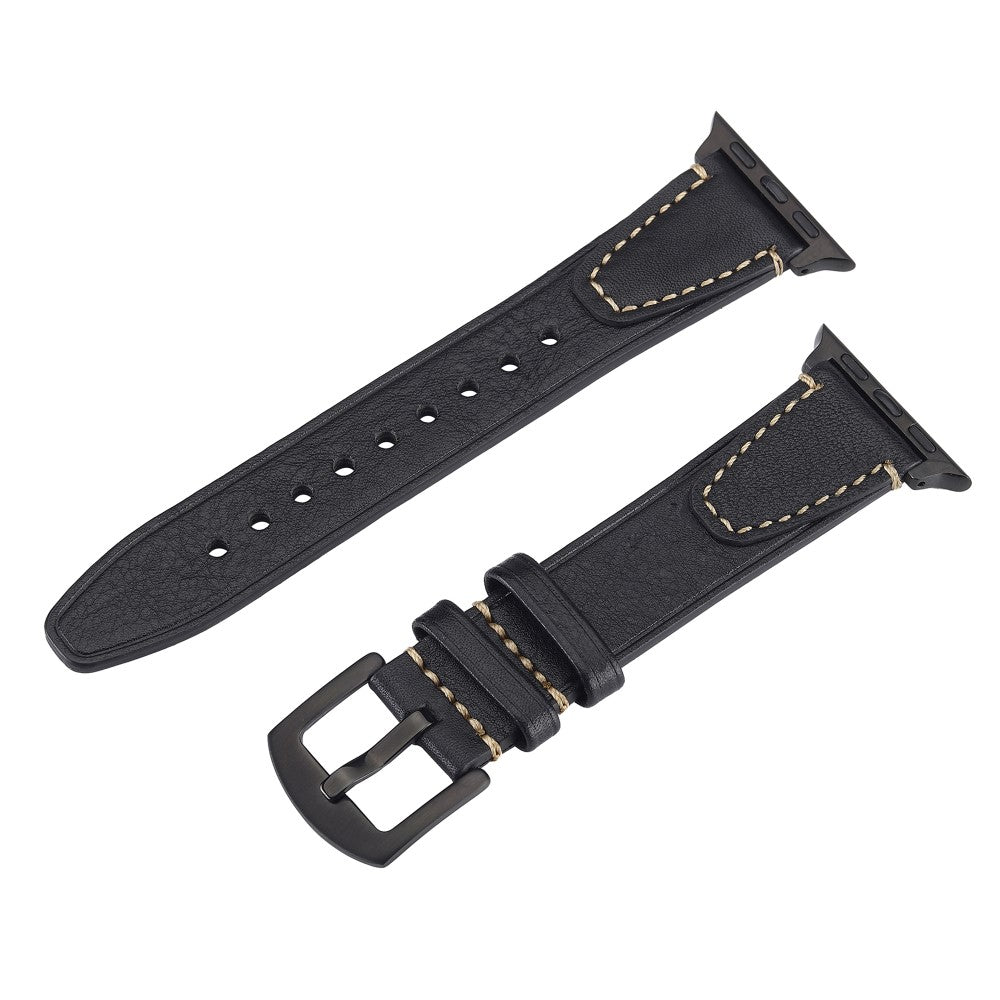 Watch Band Apple Watch Series 10 42mm U-Shaped Design Genuine Cow Leather Strap - Black#serie_3