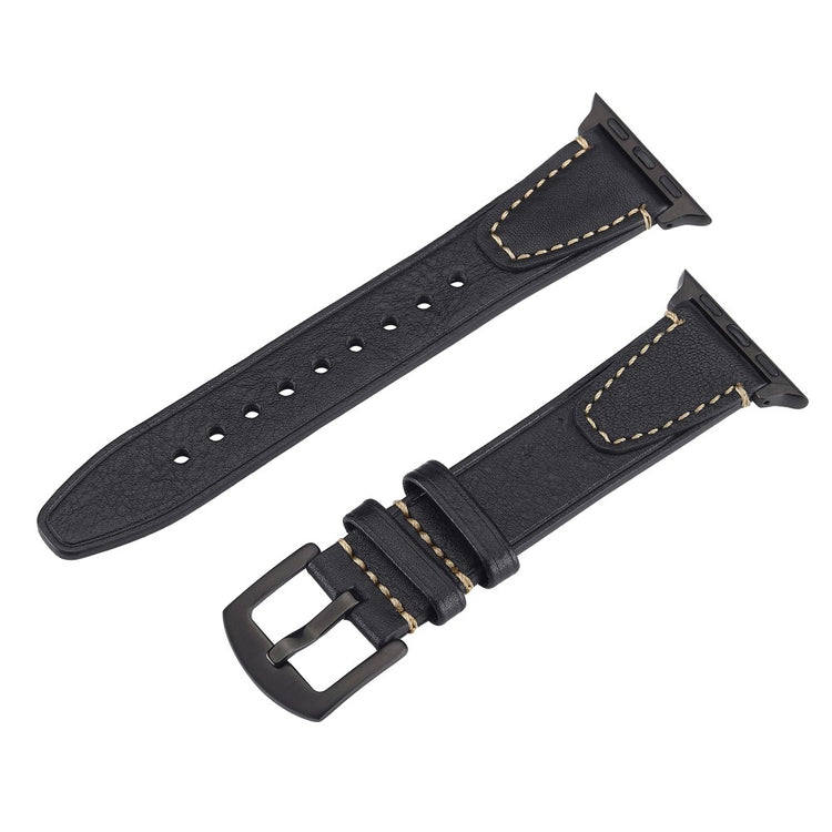 Watch Band Apple Watch Series 10 42mm U-Shaped Design Genuine Cow Leather Strap - Black#serie_3