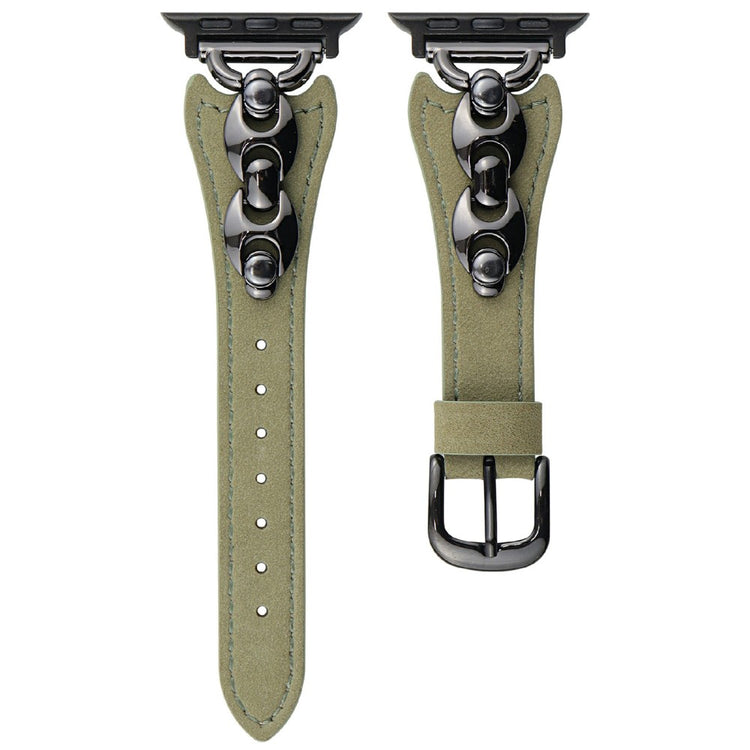 Watch Strap Apple Watch Series 10 42mm D-Shaped Metal Ring Leather Band - Green  /  Black#serie_4