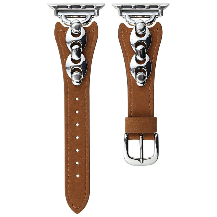Watch Strap Apple Watch Series 10 42mm D-Shaped Metal Ring Leather Band - Brown  /  Silver#serie_6