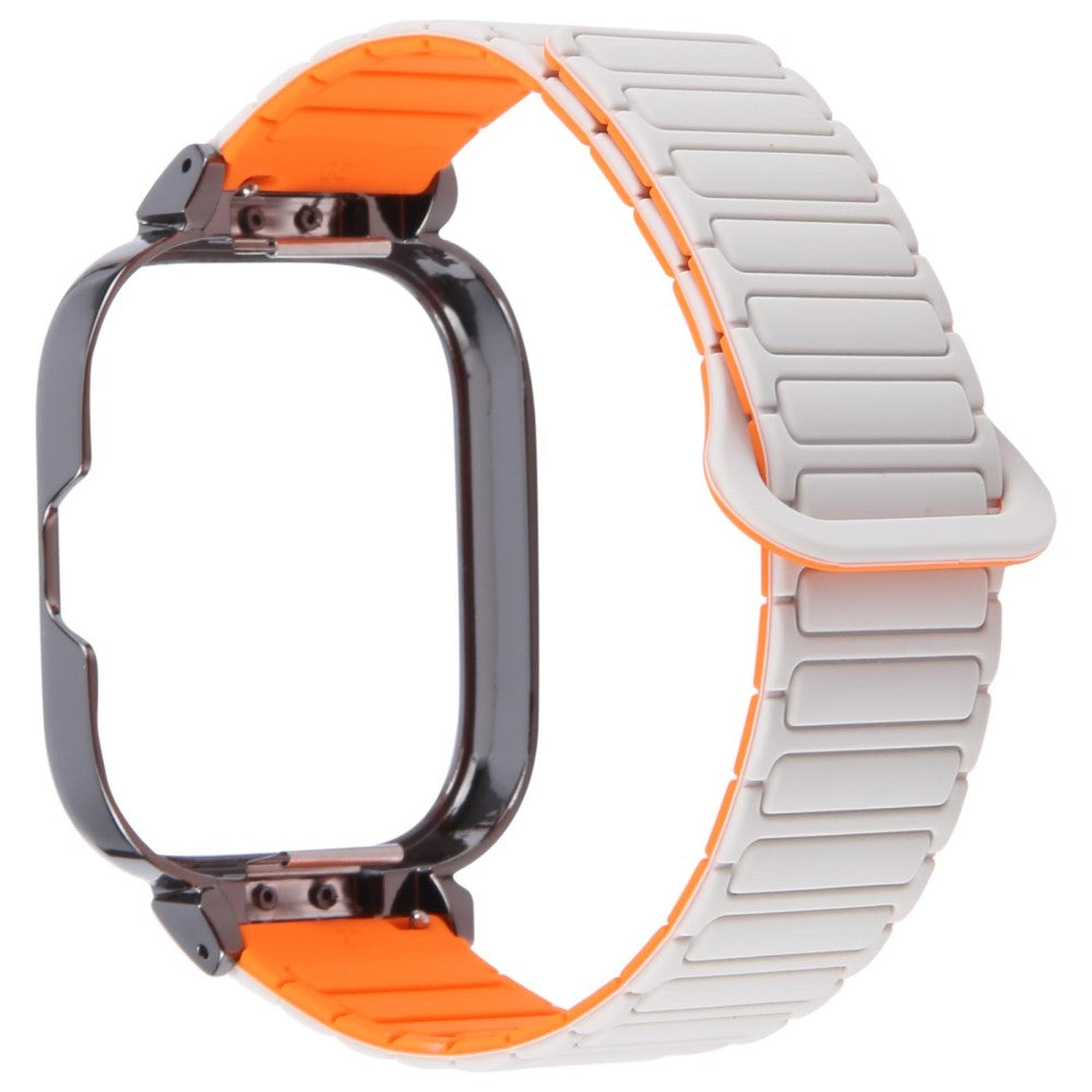 Xiaomi Redmi Watch 5 / 4 Metal Black Frame Integrated Magnetic Silicone Watch Band - White+Orange#serie_1