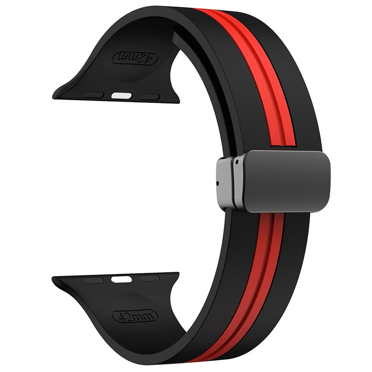 KALEBOL Striped Magnetic Silicone Strap Apple Watch Series 41mm - 40mm - 38mm Watch Band - Black+Red#serie_6