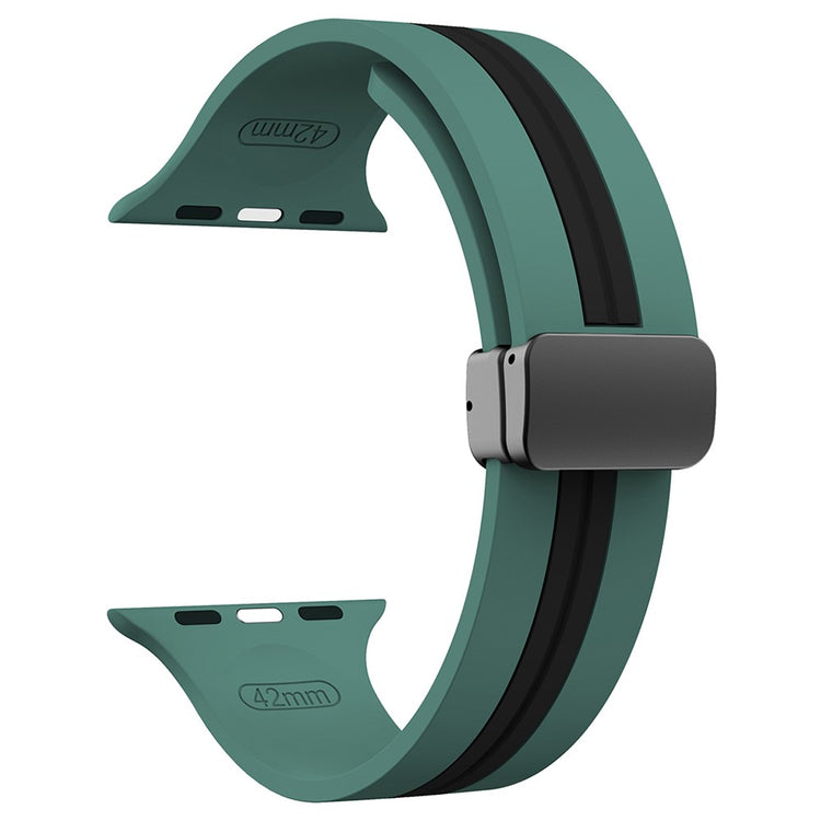 KALEBOL Striped Magnetic Silicone Strap Apple Watch Series 41mm - 40mm - 38mm Watch Band - Olive Green+Black#serie_8