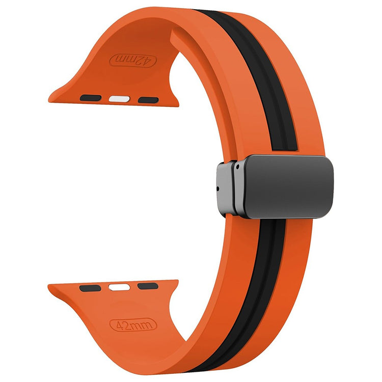 KALEBOL Striped Magnetic Silicone Strap Apple Watch Series 41mm - 40mm - 38mm Watch Band - Orange+Black#serie_9