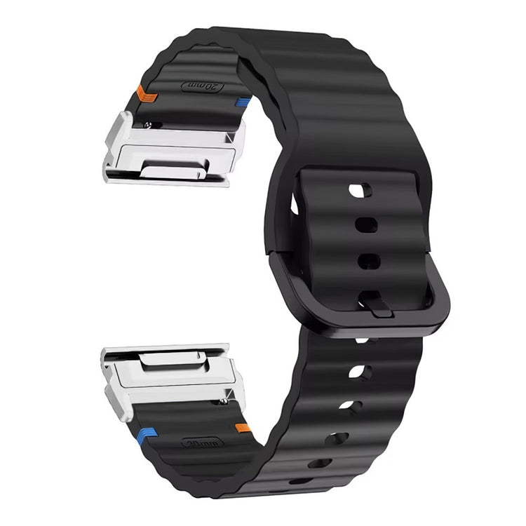 Watch Band Garmin Fenix 8 51mm Quick Release Wavy Texture Silicone Strap with Silver Connector - Black#serie_2