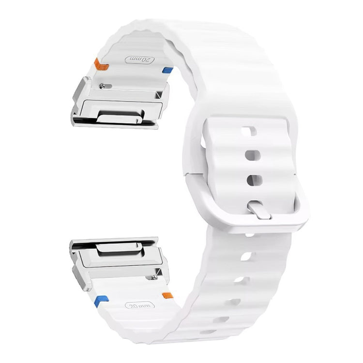 Watch Band Garmin Fenix 8 51mm Quick Release Wavy Texture Silicone Strap with Silver Connector - White#serie_3