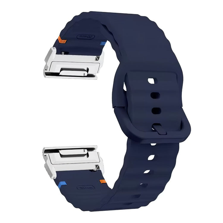 Watch Band Garmin Fenix 8 51mm Quick Release Wavy Texture Silicone Strap with Silver Connector - Midnight Blue#serie_9