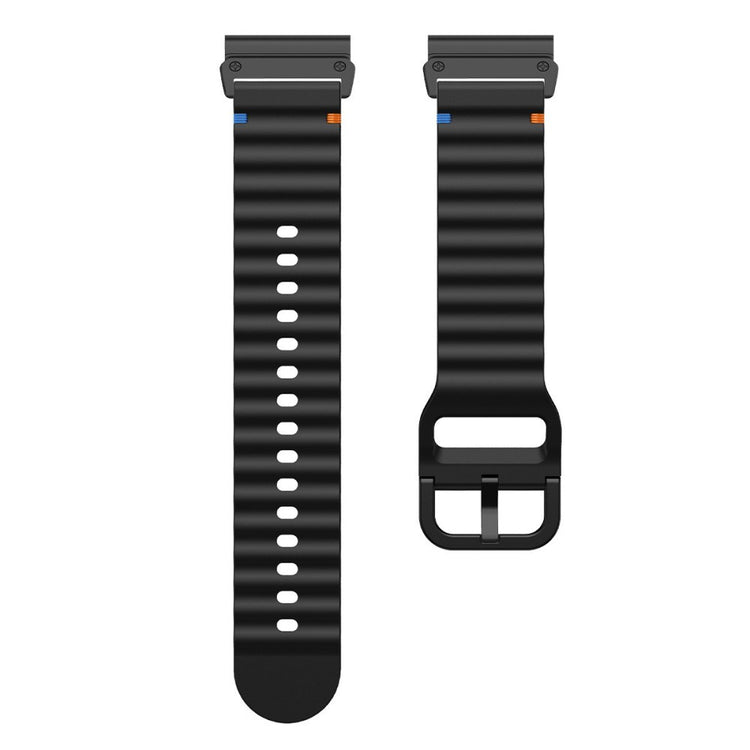 Watch Band Garmin Fenix 8 51mm Quick Release Wavy Texture Silicone Strap with Black Connector - Black#serie_3