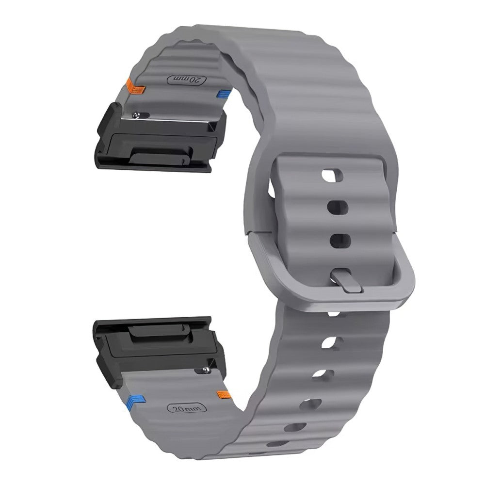 Watch Band Garmin Fenix 8 51mm Quick Release Wavy Texture Silicone Strap with Black Connector - Grey#serie_6