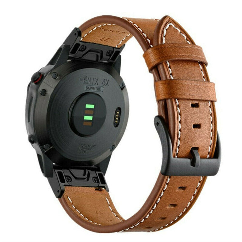 26mm Leather Watch Band Garmin Fenix 8 51mm Stitching Line Design Wrist Strap - Brown#serie_1