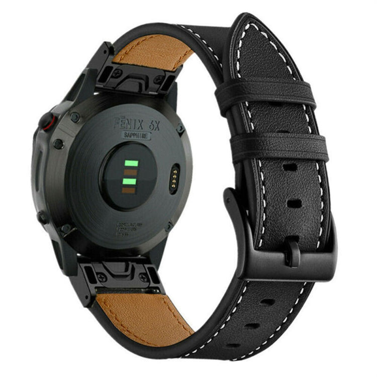 26mm Leather Watch Band Garmin Fenix 8 51mm Stitching Line Design Wrist Strap - Black#serie_2