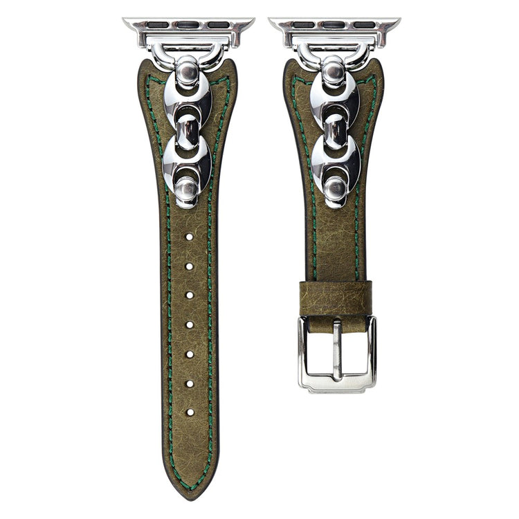 Wrist Strap Apple Watch Series 41mm - 40mm - 38mm D Metal Buckle Genuine Cow Leather Band - Green / Silver Buckle#serie_1
