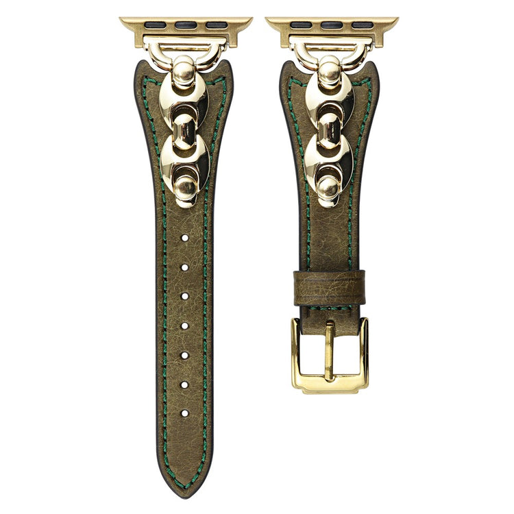 Wrist Strap Apple Watch Series 41mm - 40mm - 38mm D Metal Buckle Genuine Cow Leather Band - Green / Gold Buckle#serie_2