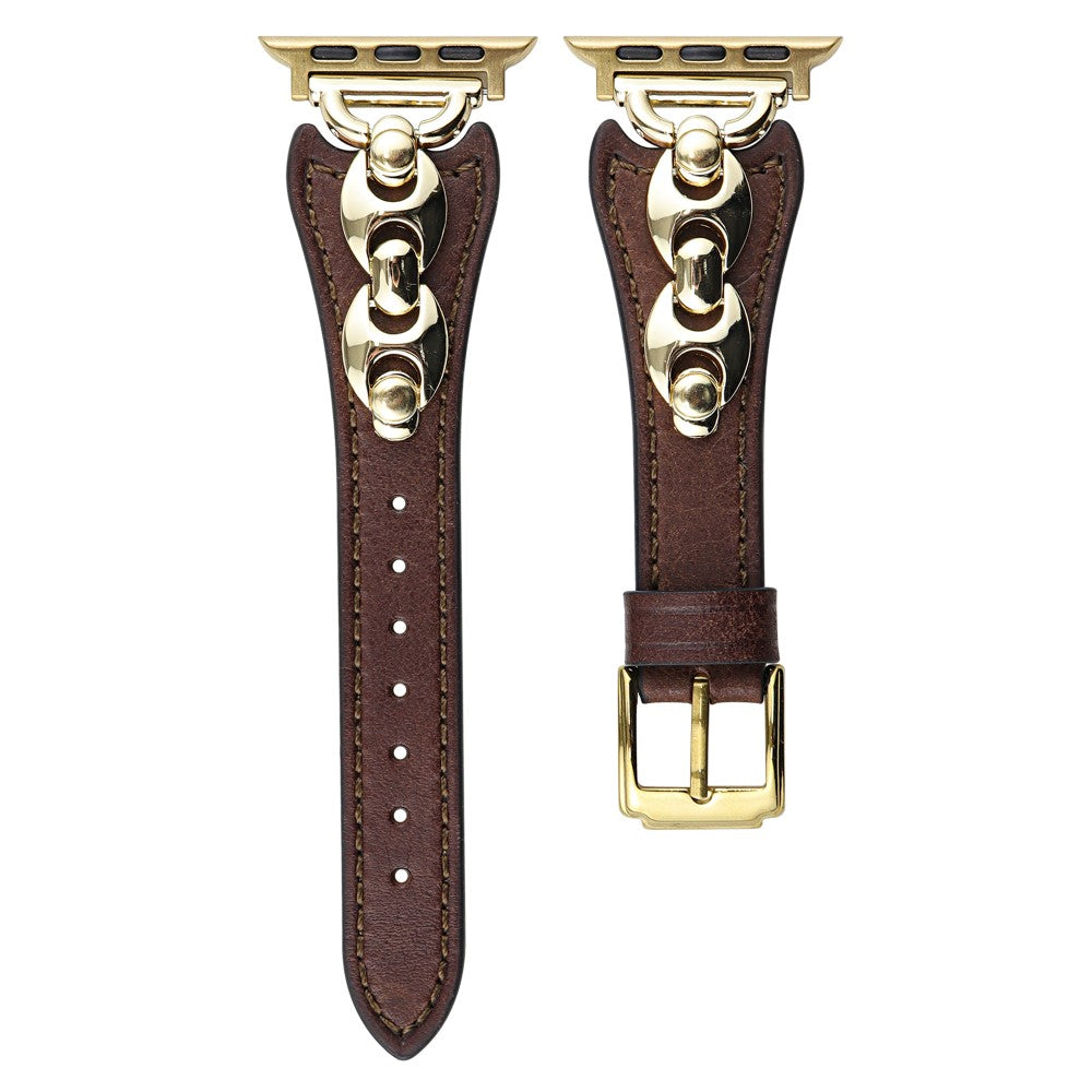 Wrist Strap Apple Watch Series 41mm - 40mm - 38mm D Metal Buckle Genuine Cow Leather Band - Dark Brown / Gold Buckle#serie_3