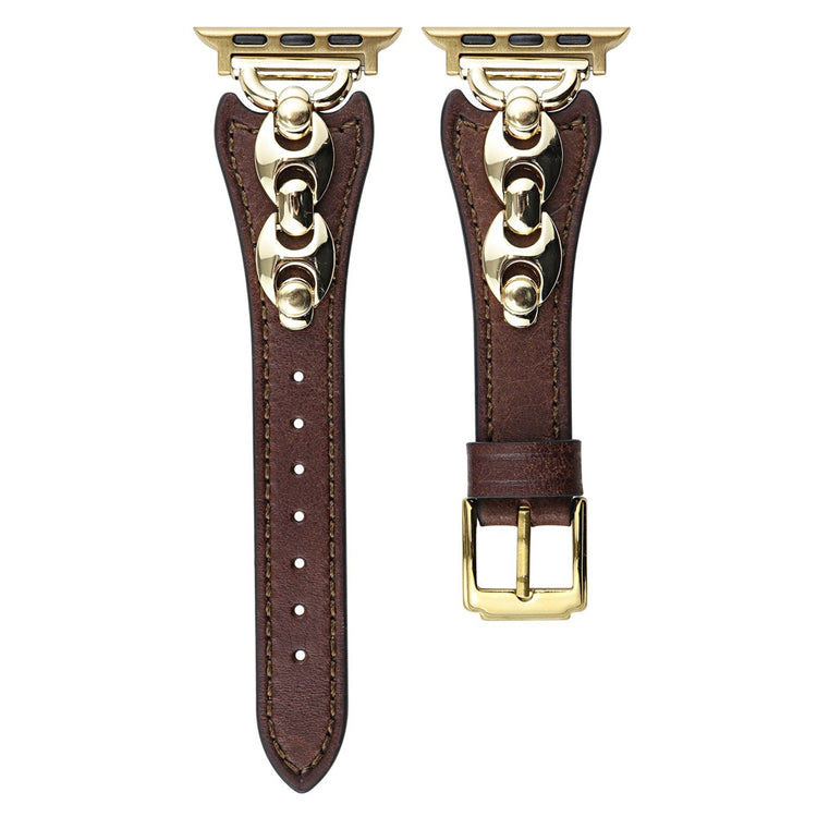Wrist Strap Apple Watch Series 41mm - 40mm - 38mm D Metal Buckle Genuine Cow Leather Band - Dark Brown / Gold Buckle#serie_3