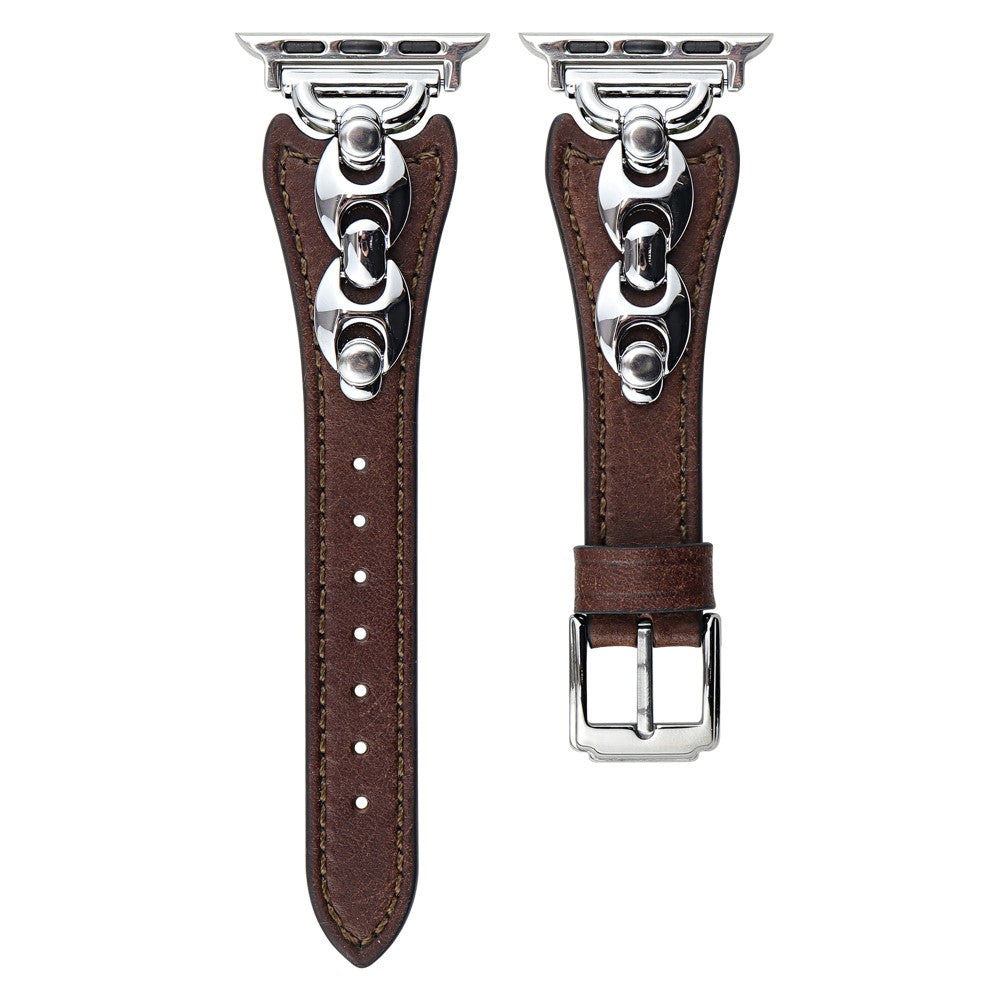 Wrist Strap Apple Watch Series 41mm - 40mm - 38mm D Metal Buckle Genuine Cow Leather Band - Dark Brown / Silver Buckle#serie_4