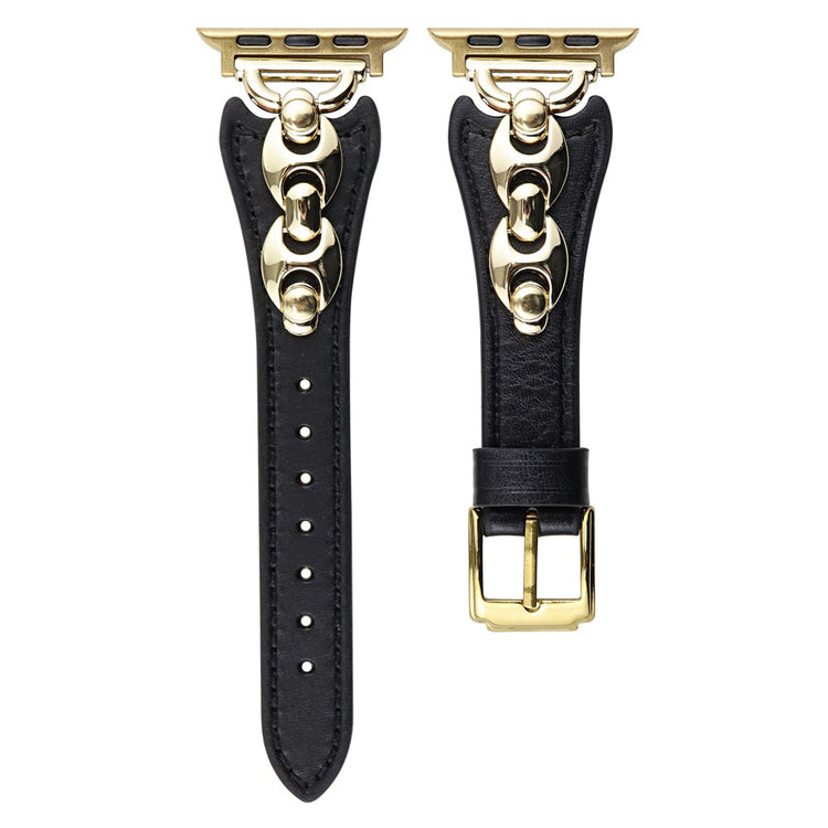 Wrist Strap Apple Watch Series 41mm - 40mm - 38mm D Metal Buckle Genuine Cow Leather Band - Black / Gold Buckle#serie_5