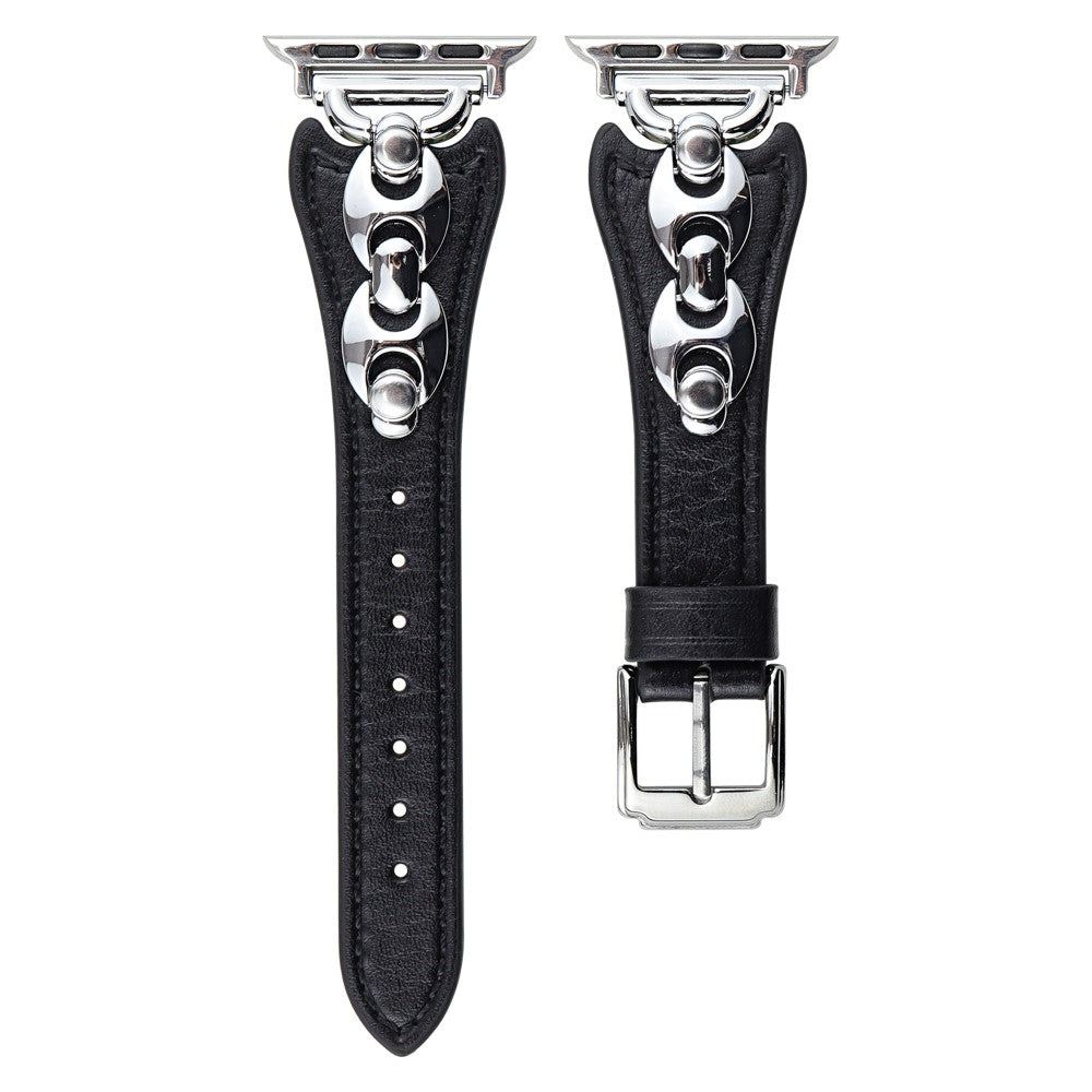 Wrist Strap Apple Watch Series 41mm - 40mm - 38mm D Metal Buckle Genuine Cow Leather Band - Black / Silver Buckle#serie_6