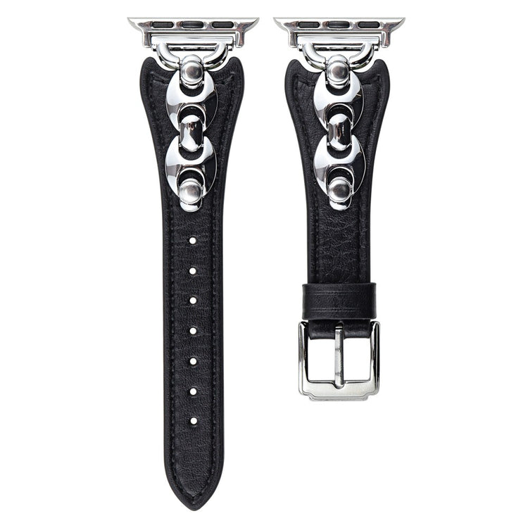 Wrist Strap Apple Watch Series 41mm - 40mm - 38mm D Metal Buckle Genuine Cow Leather Band - Black / Silver Buckle#serie_6