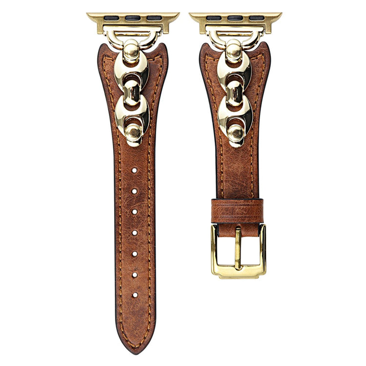Wrist Strap Apple Watch Series 41mm - 40mm - 38mm D Metal Buckle Genuine Cow Leather Band - Brown / Gold Buckle#serie_7