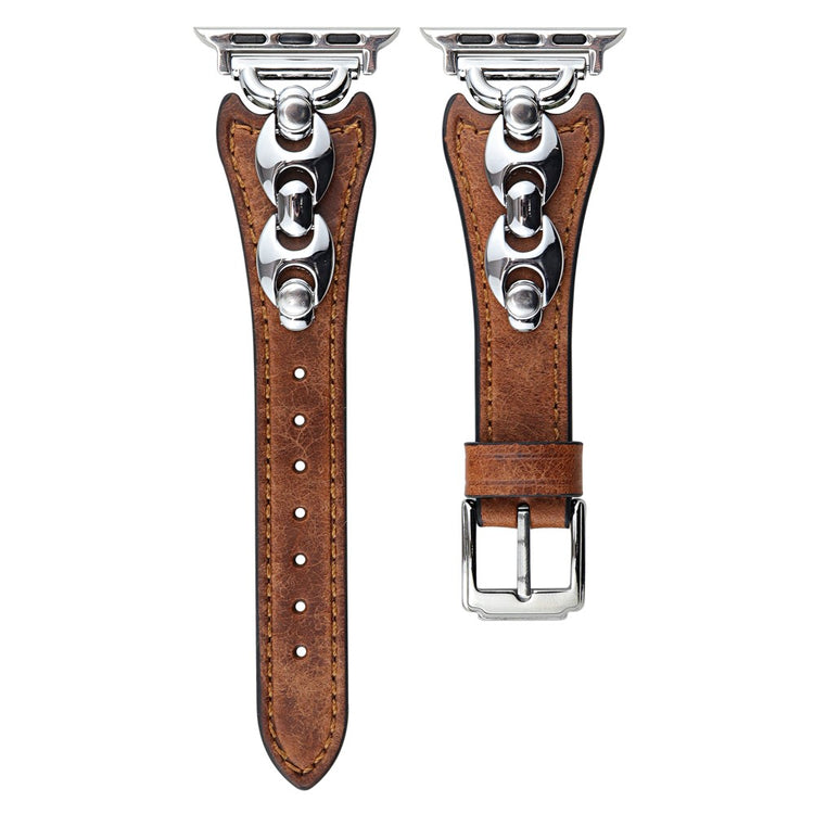 Wrist Strap Apple Watch Series 41mm - 40mm - 38mm D Metal Buckle Genuine Cow Leather Band - Brown / Silver Buckle#serie_8