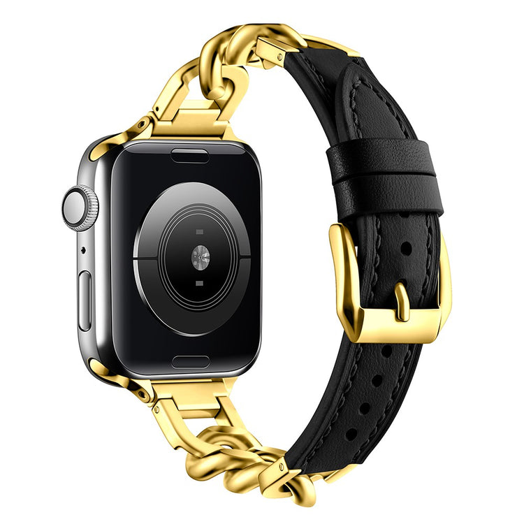 Watch Band Apple Watch Series 41mm - 40mm - 38mm Genuine Cow Leather Strap - Black + Gold#serie_1
