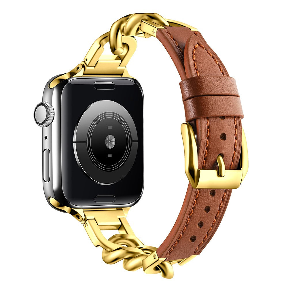 Watch Band Apple Watch Series 41mm - 40mm - 38mm Genuine Cow Leather Strap - Brown + Gold#serie_3