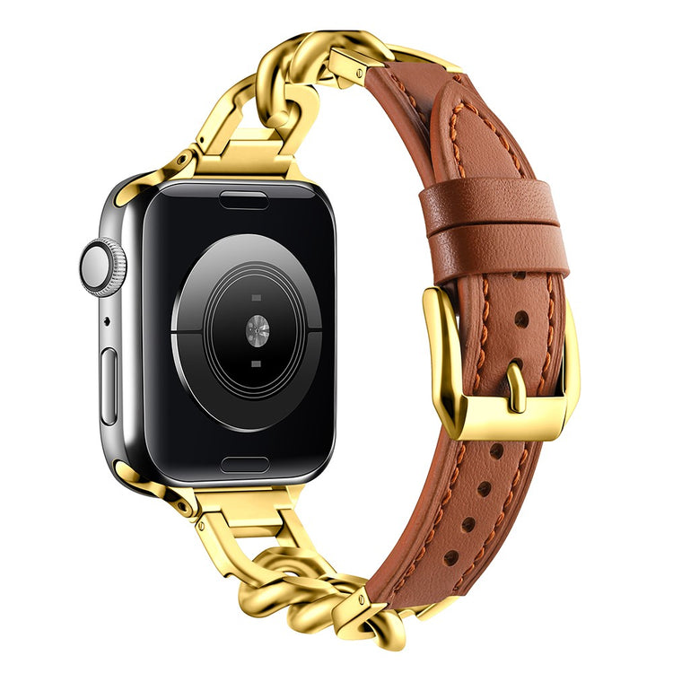 Watch Band Apple Watch Series 41mm - 40mm - 38mm Genuine Cow Leather Strap - Brown + Gold#serie_3